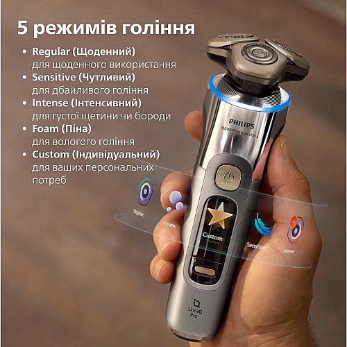 Бритва электр. Philips Series i9000 Prestige Ultra, бритв.головка-3, Li-Ion, сух.+влажн., индикатор заряда, жесткий чехол, хром