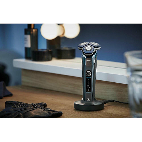 Бритва электр. Philips роторная Series 7000, 9Вт, бритв.головок-3, Li-Ion, сух.+влажн., триммер, чехол, Bt., серо-синий