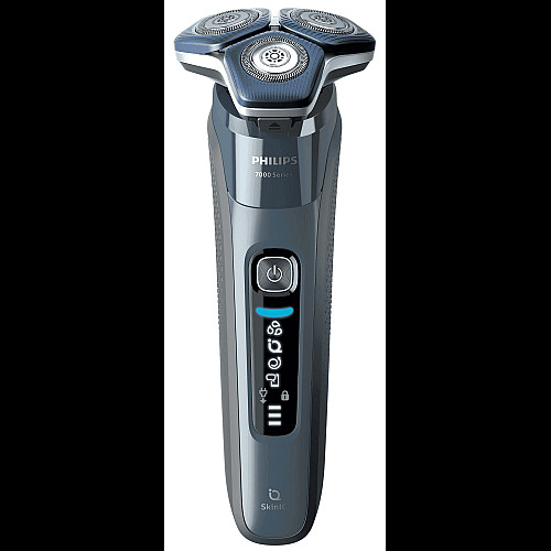 Бритва электр. Philips роторная Series 7000, 9Вт, бритв.головок-3, Li-Ion, сух.+влажн., триммер, чехол, Bt., серо-синий