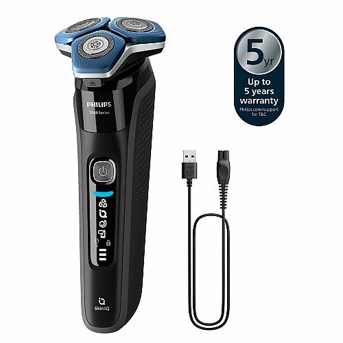Бритва электр. Philips роторная Series 7000 SkinIQ, бритв.головок-4, Li-Ion, сух.+влажн., индикатор заряда, триммер, чехол, черный