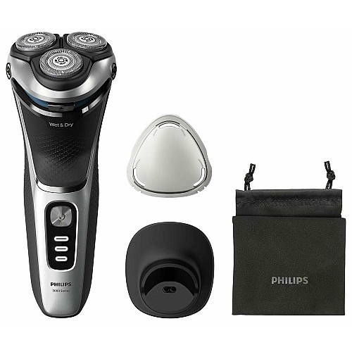Бритва электр. Philips Series 3000, бритв.головок-3, Li-Ion, сух.+влажн., триммер,индикатор заряда, чехол, серый