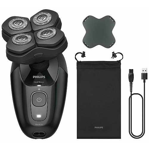 Бритва электр. для головы Philips роторная Pro Series 5000, бритв.головок-4, Li-Ion, сух.+влажн., черный