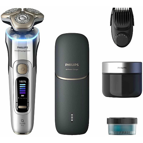 Бритва электр. Philips Series i9000 Prestige Ultra, бритв.головка-3, Li-Ion, сух.+влажн., индикатор заряда, жесткий чехол, хром