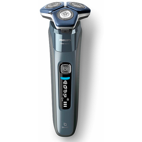 Бритва электр. Philips роторная Series 7000, 9Вт, бритв.головок-3, Li-Ion, сух.+влажн., триммер, чехол, Bt., серо-синий
