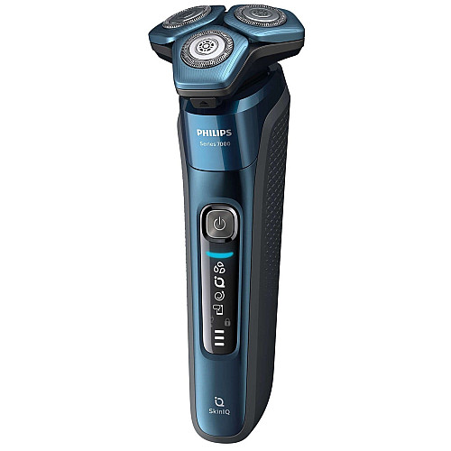 Бритва электр. Philips роторная Series 7000, 9Вт, бритв.головок-3, Li-Ion, сух.+влажн., триммер, чехол, Bt., серо-синий
