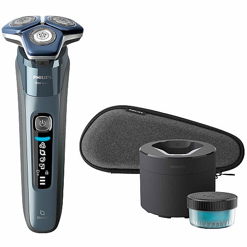 Бритва электр. Philips роторная Series 7000, 9Вт, бритв.головок-3, Li-Ion, сух.+влажн., триммер, чехол, Bt., серо-синий