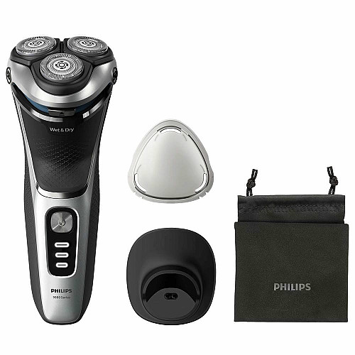 Бритва электр. Philips Series 3000, бритв.головок-3, Li-Ion, сух.+влажн., триммер,индикатор заряда, чехол, серый