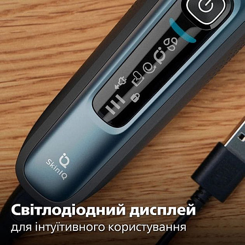 Бритва электр. Philips роторная Series 7000, 9Вт, бритв.головок-3, Li-Ion, сух.+влажн., триммер, чехол, Bt., серо-синий