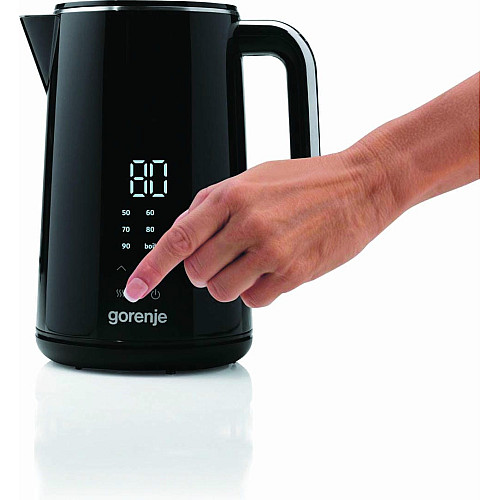 Электрочайник Gorenje 1.7л, двойные стенки, LED дисплей, Strix контроль, черный