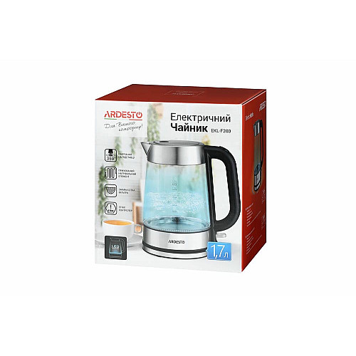 Електрочайник ARDESTO 1.7л, Strix, скло, сріблясто-чорний