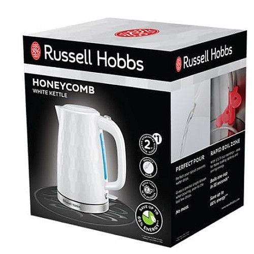 Електрочайник Russell Hobbs Honeycomb 1.7л, пластик, білий