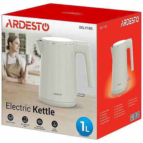 Электрочайник ARDESTO 1л, Strix, двойные стенки, бежевый