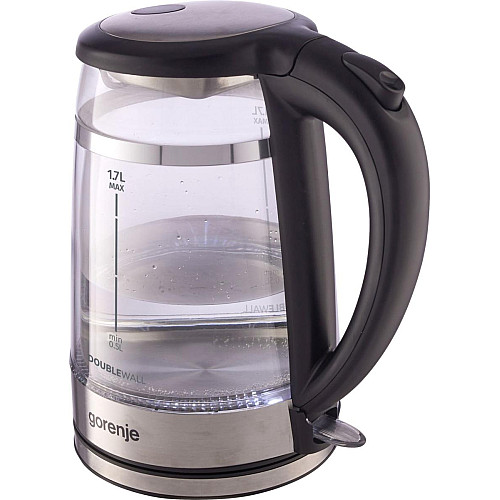 Электрочайник Gorenje 1.7л, 2,200 Вт, strix контроль, стекло, черный