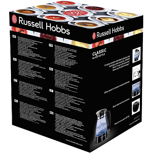Електрочайник Russell Hobbs Hourglass 1.7л, скло, підсвічування, чорно-сріблястий