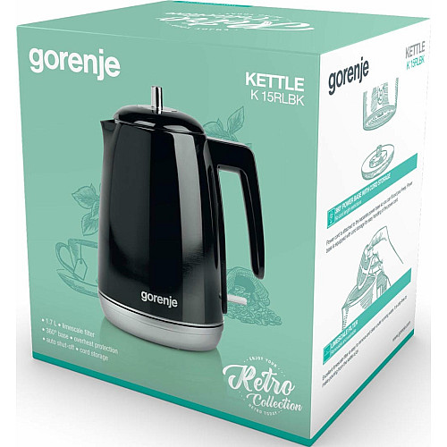 Електрочайник Gorenje 1.7л, Strix контроль, чорний