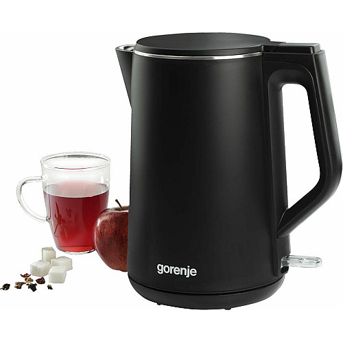 Электрочайник Gorenje, 1,5л, 2,200 Вт, корпус-нержав., Strix, матовый, черный