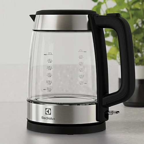 Электрочайник Electrolux 1.7л, Strix, стекло, серебристо-черный