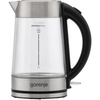 Электрочайник Gorenje 1.7л, 2,200 Вт, strix контроль, стекло, нерж