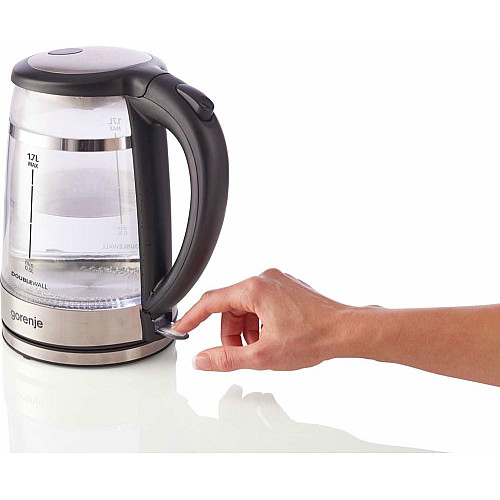 Электрочайник Gorenje 1.7л, 2,200 Вт, strix контроль, стекло, черный