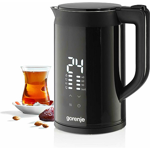 Электрочайник Gorenje 1.7л, двойные стенки, LED дисплей, Strix контроль, черный