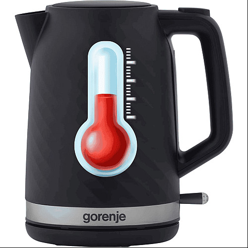 Електрочайник Gorenje 1.7л, Strix контроль, чорний матовий