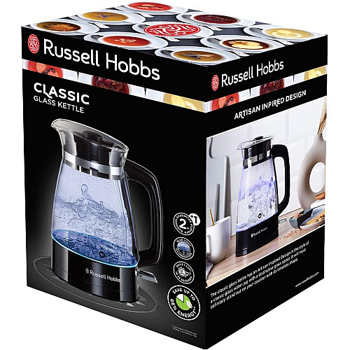 Електрочайник Russell Hobbs Hourglass 1.7л, скло, підсвічування, чорно-сріблястий
