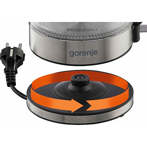 Электрочайник Gorenje 1.7л, 2,200 Вт, strix контроль, стекло, черный