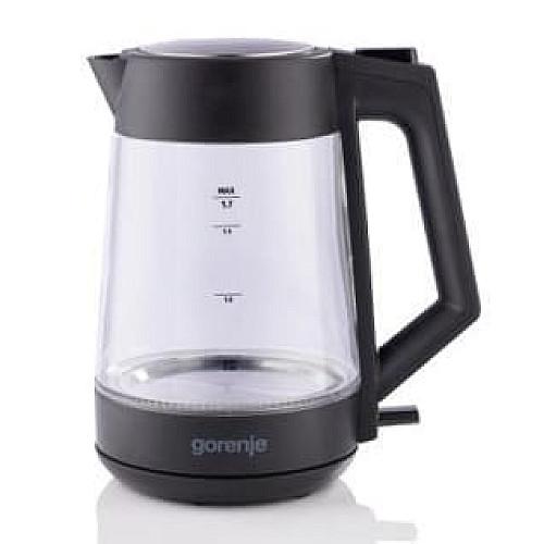 Електрочайник Gorenje 1.7л, 2,200 Вт, strix контроль, скло, чорний