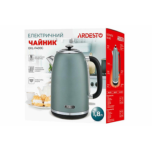 Электрочайник ARDESTO Mint Harmony 1.8л, Strix, металл, мятный матовый