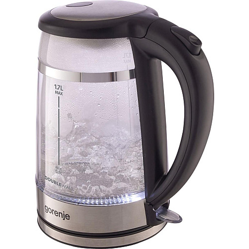 Электрочайник Gorenje 1.7л, 2,200 Вт, strix контроль, стекло, черный