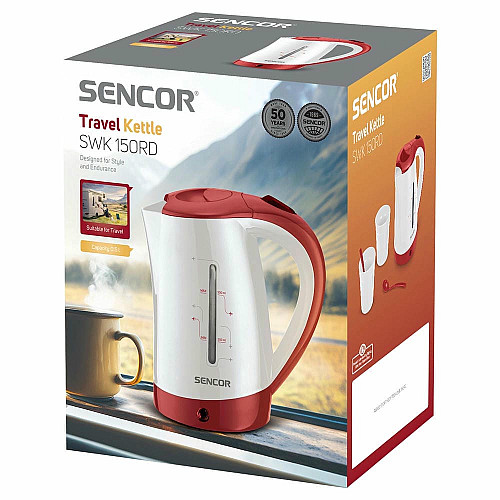 Электрочайник Sencor 0.5л, Strix, пластик, в комплекте 2 стакана + 2ложки, бело-красный