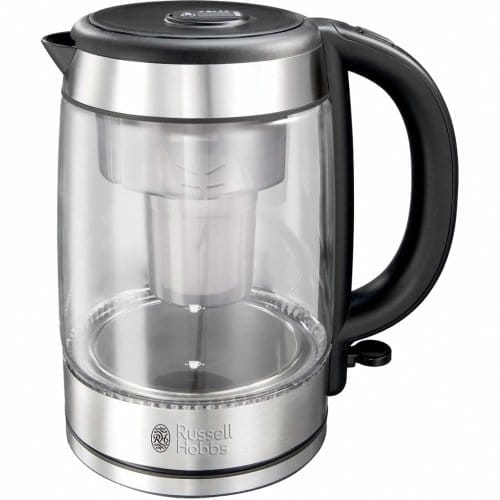 Электрочайник Russell Hobbs Glass, 1.7л, стекло, подсветка, серебристо-черный