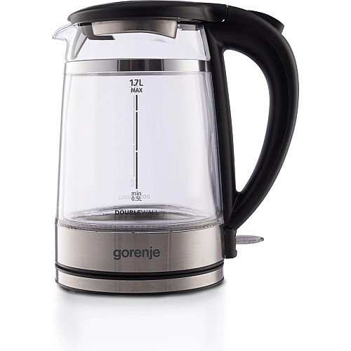 Электрочайник Gorenje 1.7л, 2,200 Вт, strix контроль, стекло, черный