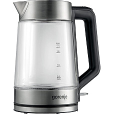 Електрочайник Gorenje 1.7л, 2,200 Вт, strix контроль, скло, нерж