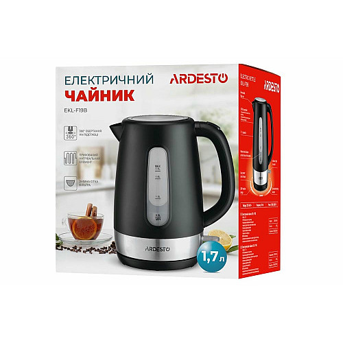 Електрочайник ARDESTO 1.7л, Strix, пластик, чорний матовий