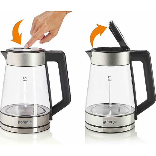 Электрочайник Gorenje 1.7л, 2,200 Вт, стекло, нерж