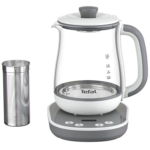 Електрочайник Tefal Tastea tea maker 1.5л, скло, заварник, біло-сірий