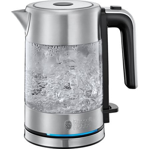 Электрочайник Russell Hobbs Compact Home 0.8л, стекло, подсветка, серебристо-черный