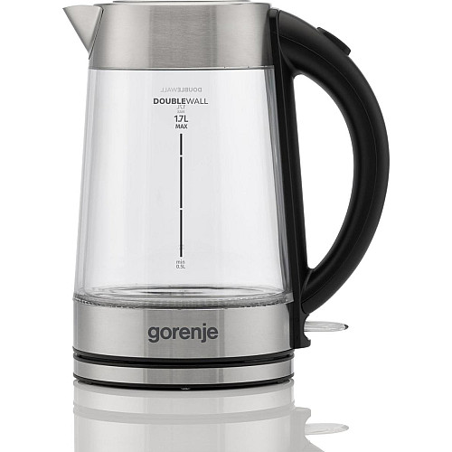 Електрочайник Gorenje 1.7л, 2,200 Вт, strix контроль, скло, нерж