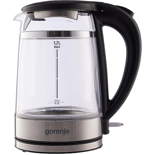 Электрочайник Gorenje 1.7л, 2,200 Вт, strix контроль, стекло, черный