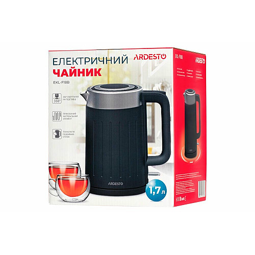 Электрочайник ARDESTO 1.7л, Strix, двойные стенки, черный матовый