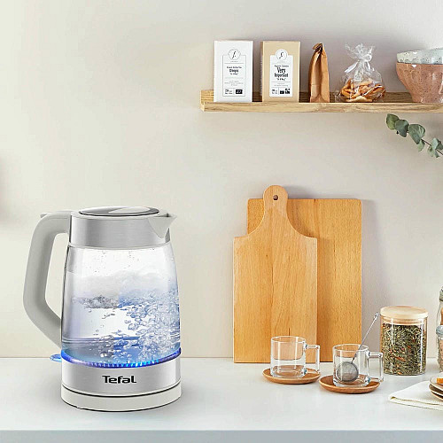 Електрочайник Tefal Glass Kettle 1.7л, скло, з підсвіткою, біло-срібний