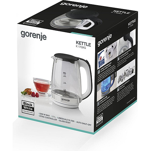 Электрочайник Gorenje 1.7л, 2,200 Вт, strix контроль, стекло, белый