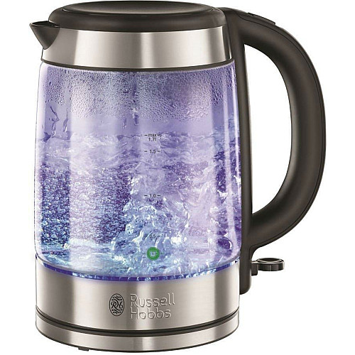 Электрочайник Russell Hobbs Glass, 1.7л, стекло, подсветка, серебристо-черный