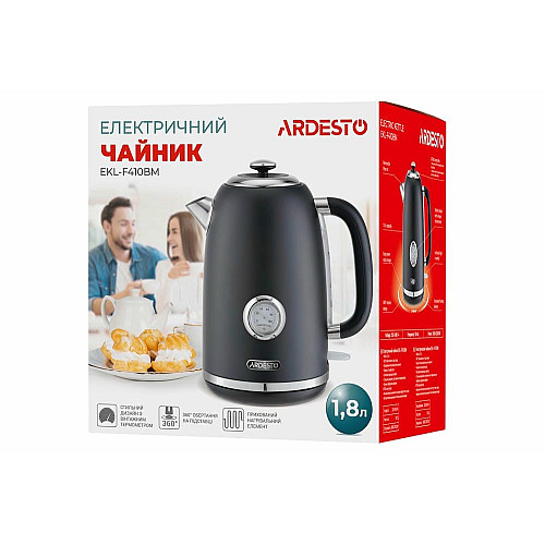 Электрочайник ARDESTO Vintage Dream 1.8л, Strix, металл, черный матовый