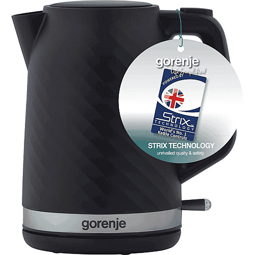 Електрочайник Gorenje 1.7л, Strix контроль, чорний матовий