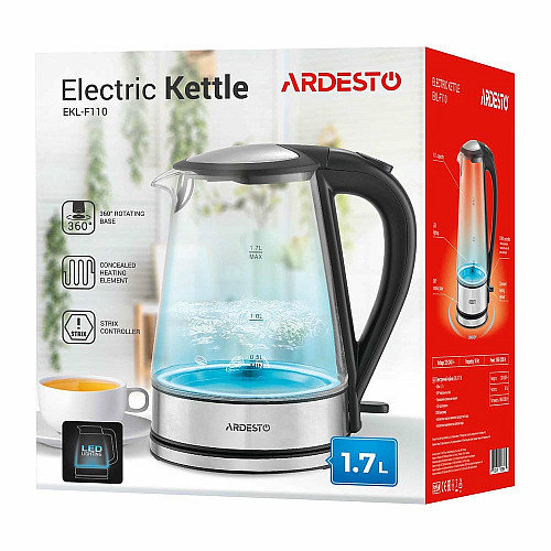 Електрочайник ARDESTO 1.7л, Strix, скло, чорний