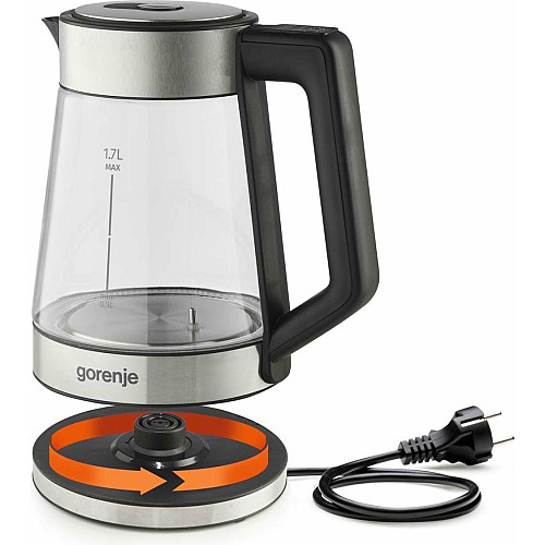 Электрочайник Gorenje 1.7л, 2,200 Вт, стекло, нерж
