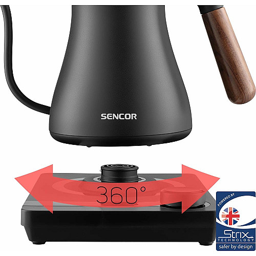 Электрочайник Sencor 0.6л, 5 темп.реж, поддержание температуры, мех. управление, нержавеющая сталь, черный