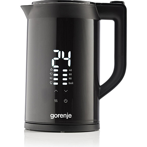 Электрочайник Gorenje 1.7л, двойные стенки, LED дисплей, Strix контроль, черный